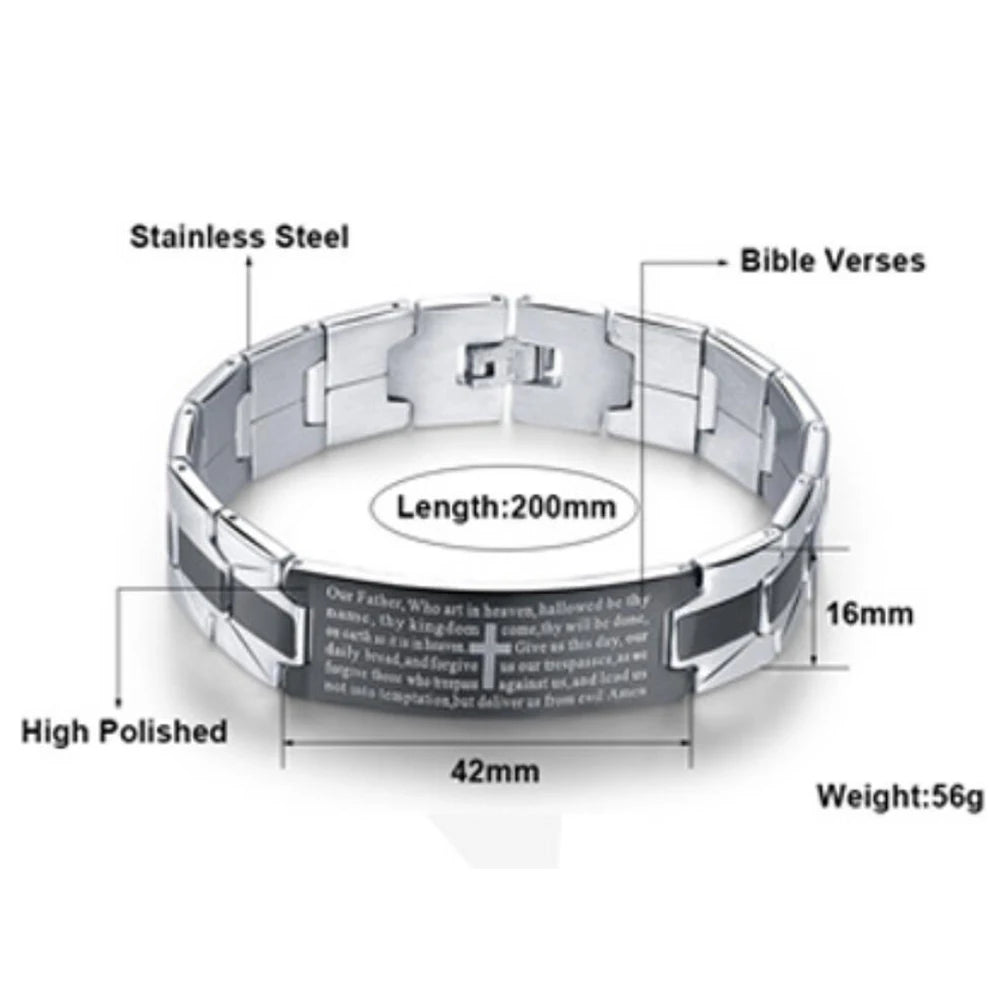 VQYSKO Men's Bracelets Trendy Jesus Christian Cross Stainless Steel Bangle Fashion Jewelry