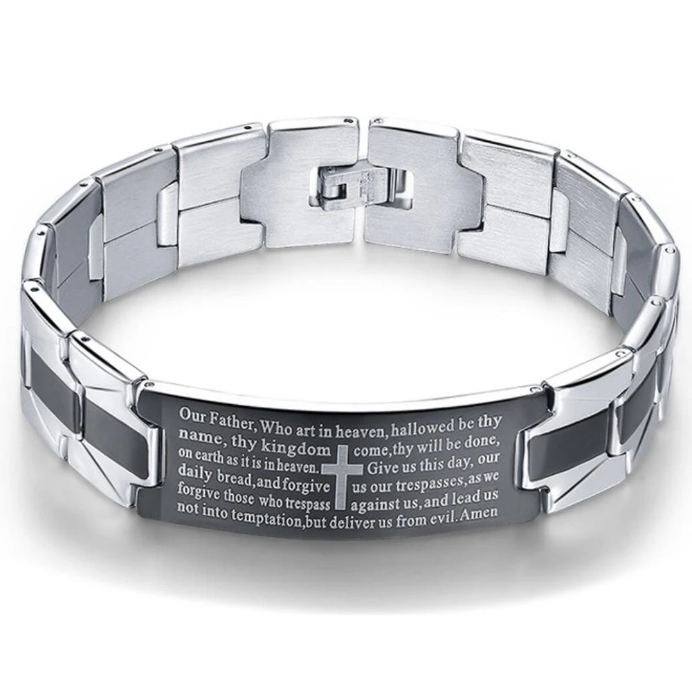 VQYSKO Men's Bracelets Trendy Jesus Christian Cross Stainless Steel Bangle Fashion Jewelry