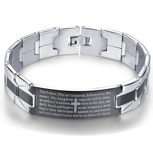 VQYSKO Men's Bracelets Trendy Jesus Christian Cross Stainless Steel Bangle Fashion Jewelry