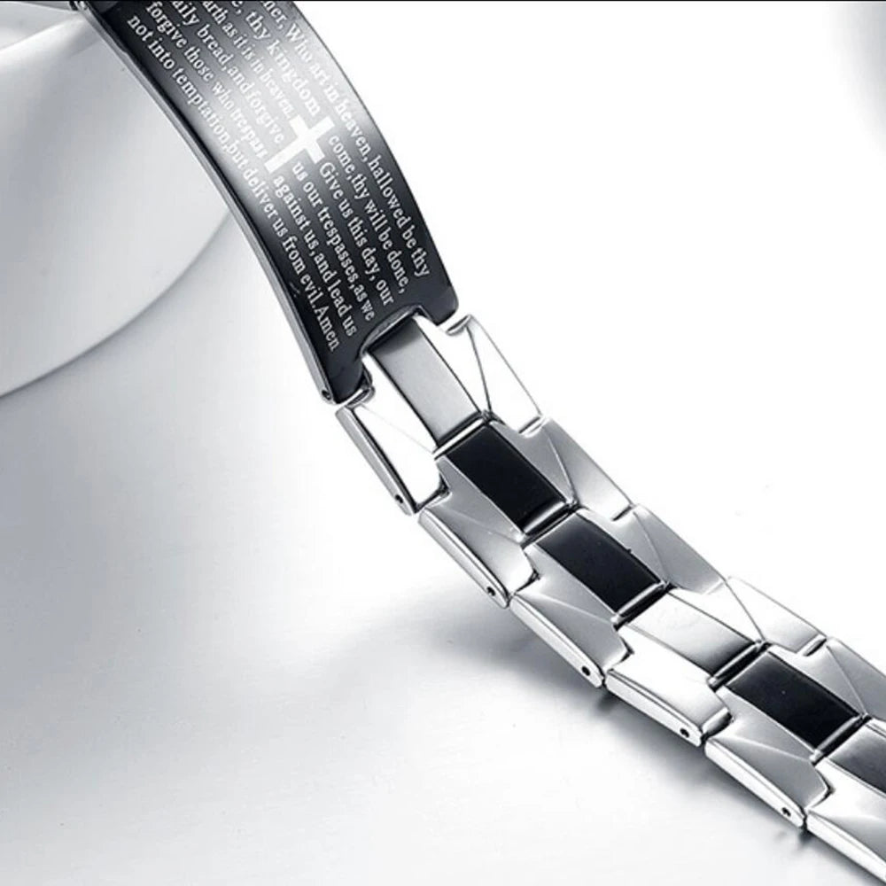 VQYSKO Men's Bracelets Trendy Jesus Christian Cross Stainless Steel Bangle Fashion Jewelry