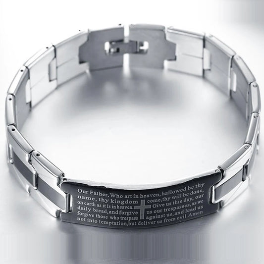 VQYSKO Men's Bracelets Trendy Jesus Christian Cross Stainless Steel Bangle Fashion Jewelry