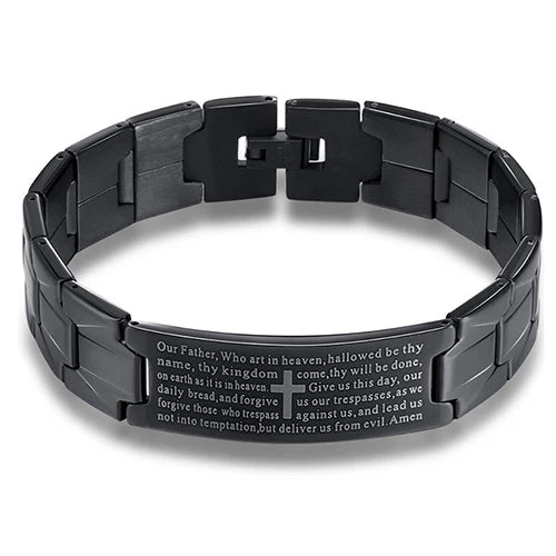 VQYSKO Men's Bracelets Trendy Jesus Christian Cross Stainless Steel Bangle Fashion Jewelry