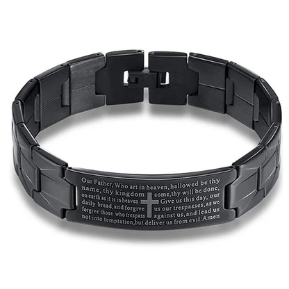 VQYSKO Men's Bracelets Trendy Jesus Christian Cross Stainless Steel Bangle Fashion Jewelry