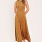 HARVEST MOON CAMEL FAUX SUEDE FIT & FLARE MIDI DRESS