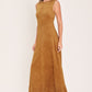 HARVEST MOON CAMEL FAUX SUEDE FIT & FLARE MIDI DRESS