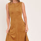 HARVEST MOON CAMEL FAUX SUEDE FIT & FLARE MIDI DRESS