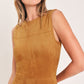 HARVEST MOON CAMEL FAUX SUEDE FIT & FLARE MIDI DRESS