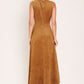 HARVEST MOON CAMEL FAUX SUEDE FIT & FLARE MIDI DRESS