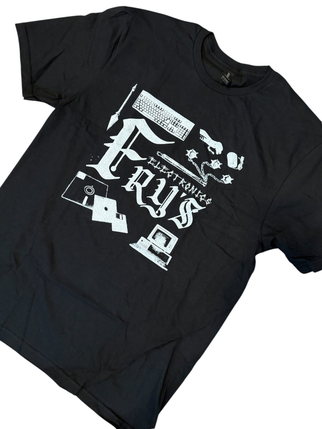 Ye Old Fry’s Electronics on black unisex t-shirt