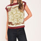 VINTAGE VINE BURGUNDY PRINTED WIDE-NECK TOP