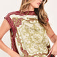 VINTAGE VINE BURGUNDY PRINTED WIDE-NECK TOP