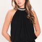 JEWEL HOUR BLACK EMBELLISHED HALTER & WIDE-LEG PANTS SET