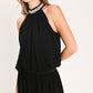 JEWEL HOUR BLACK EMBELLISHED HALTER & WIDE-LEG PANTS SET