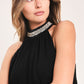 JEWEL HOUR BLACK EMBELLISHED HALTER & WIDE-LEG PANTS SET