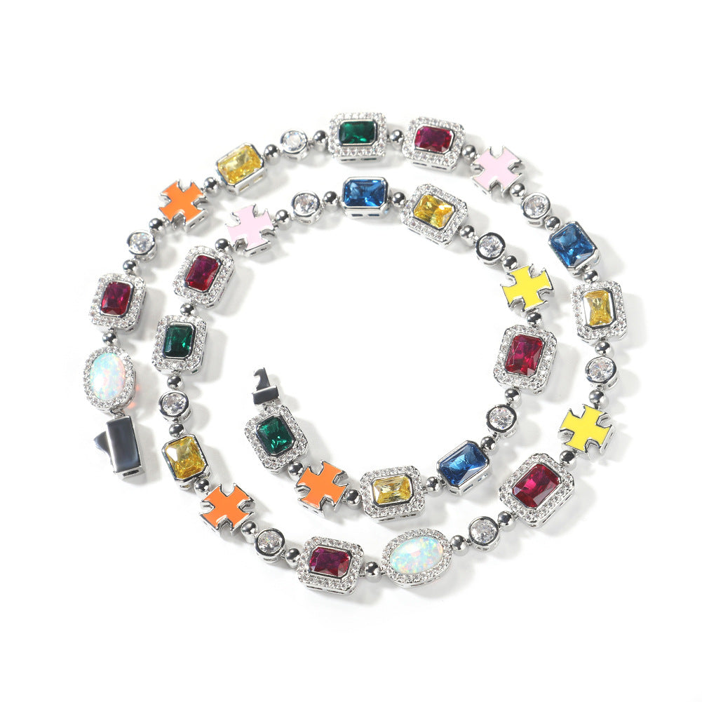 Collier hip-hop en diamant et pierres précieuses multicolores