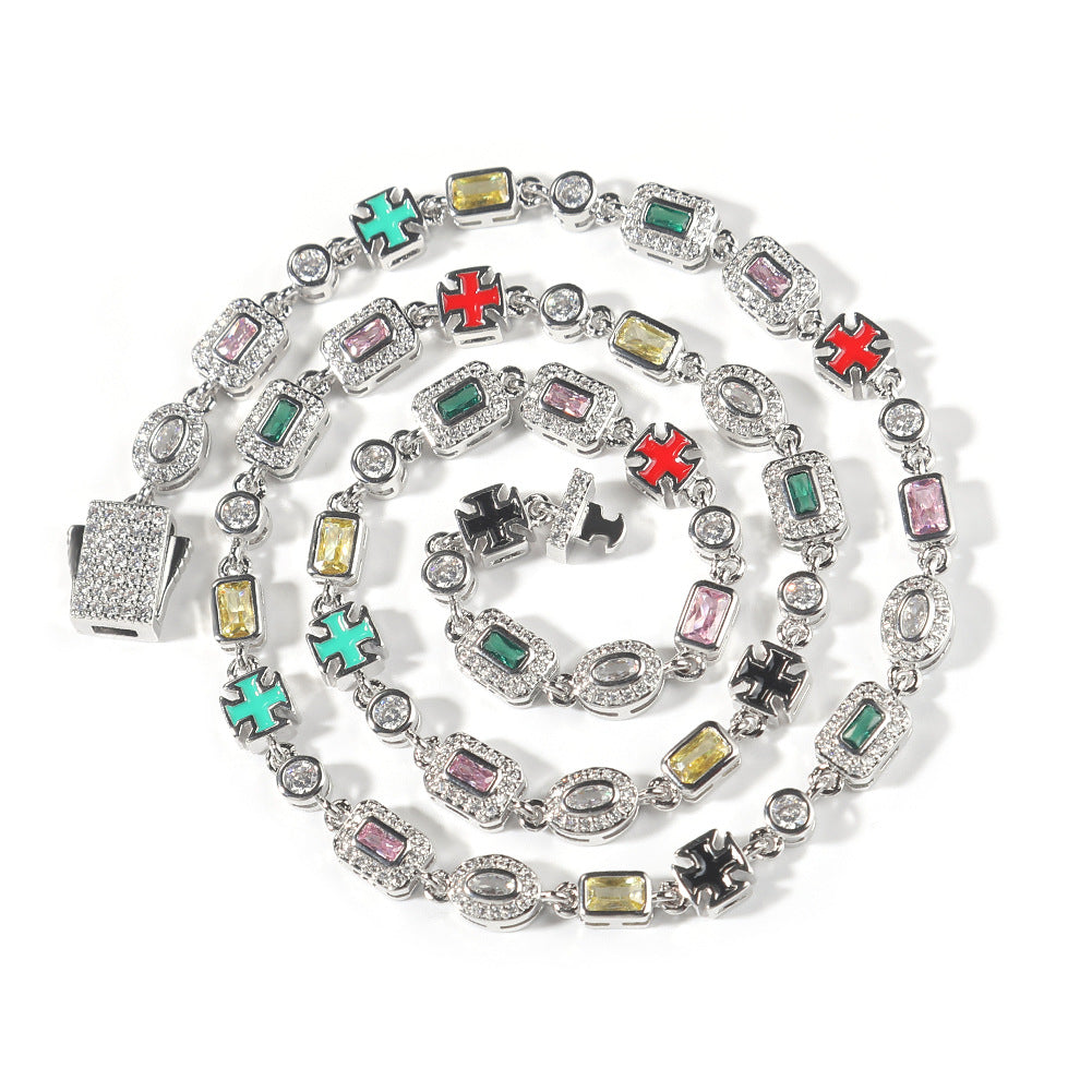 Bracelet Hip-Hop en pierres précieuses colorées de 6 mm incrustées de diamants