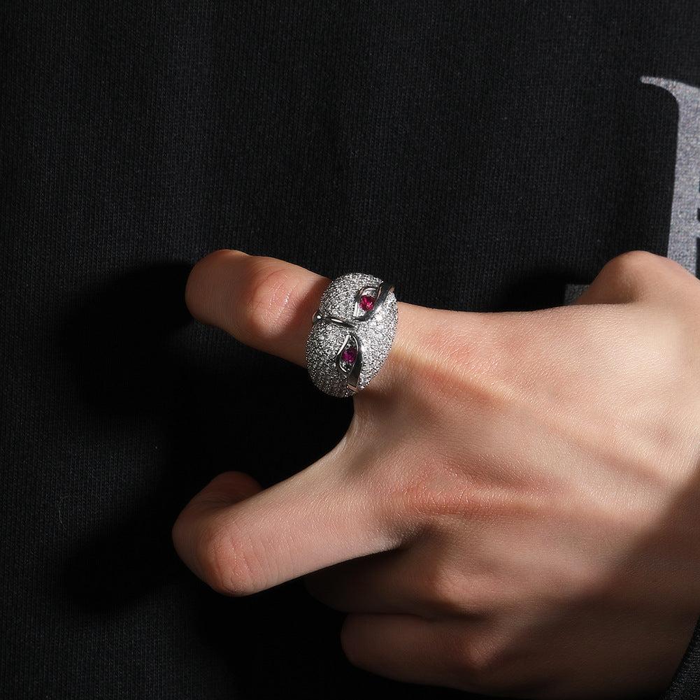 Bague hibou hip-hop créative incrustée de zircon