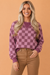 Checker Corded Knit Trim Long Sleeve Top