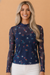 Polka Dot Floral Mesh Lettuce Trim Long Sleeve Top