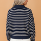 Stripe Half Zip Collared Long Sleeve Textured Knit Top