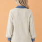 Denim Patchwork Collared Ribbed Knit Long Sleeve Top