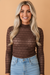 Solid Sheer Textured Lace Mock Neck Long Sleeve Top