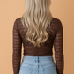 Solid Sheer Textured Lace Mock Neck Long Sleeve Top