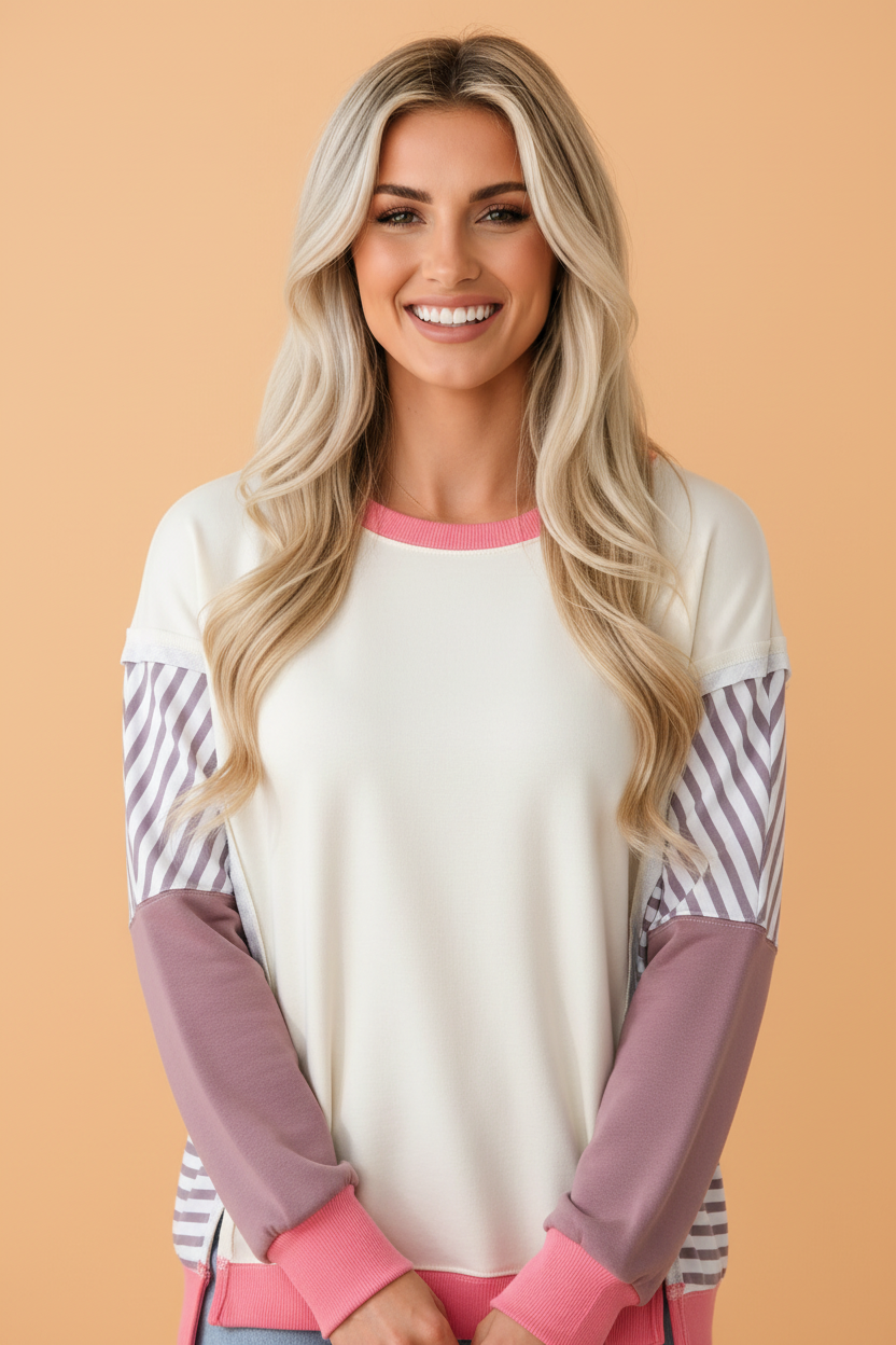 Colorblock Stripe Patchwork Dolman Sleeve Sweatshirt