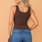 Solid Studded Scoop Neck Ribbed Tank Top