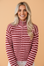 Stripe Mock Neck Drop Shoulder Zip-Up Cardigan