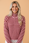 Stripe Mock Neck Drop Shoulder Zip-Up Cardigan