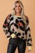 Leopard Colorblock Trim Drop Shoulder Fuzzy Sweater