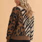 Western Leopard Zebra Patchwork Round Neck Sweater