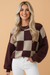 Checker Colorblock Ribbed Trim Textured Knit Sweater