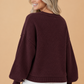 Checker Colorblock Ribbed Trim Textured Knit Sweater