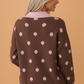 Polka Dot Colorblock Collared V-Neck Sweater