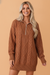 Solid Cable Knit Zip-Up Collar Long Sleeve Sweater Dress