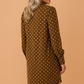 Polka Dot Frilled Buttoned V-Neck Long Sleeve Dress