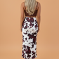 Western Abstract Cow Zip-Up High Waist Midi Skirt