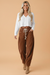 Solid Corduroy Drawstring Waist Pleated Barrel Pants