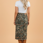 Woodland Camo Denim Split Hem Midi Skirt