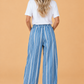 Stripe Drawstring High Waist Pleated Barrel Jeans