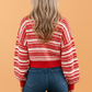 Geometric Stripe Button Front V-Neck Knit Cardigan