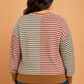Plus Size Stripe V-Neck Reverse Seam Long Sleeve Blouse