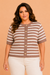 Plus Size Stripe Short Sleeve Button Front Cardigan