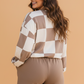 Plus Size Checker Long Sleeve Top & Solid Shorts Set