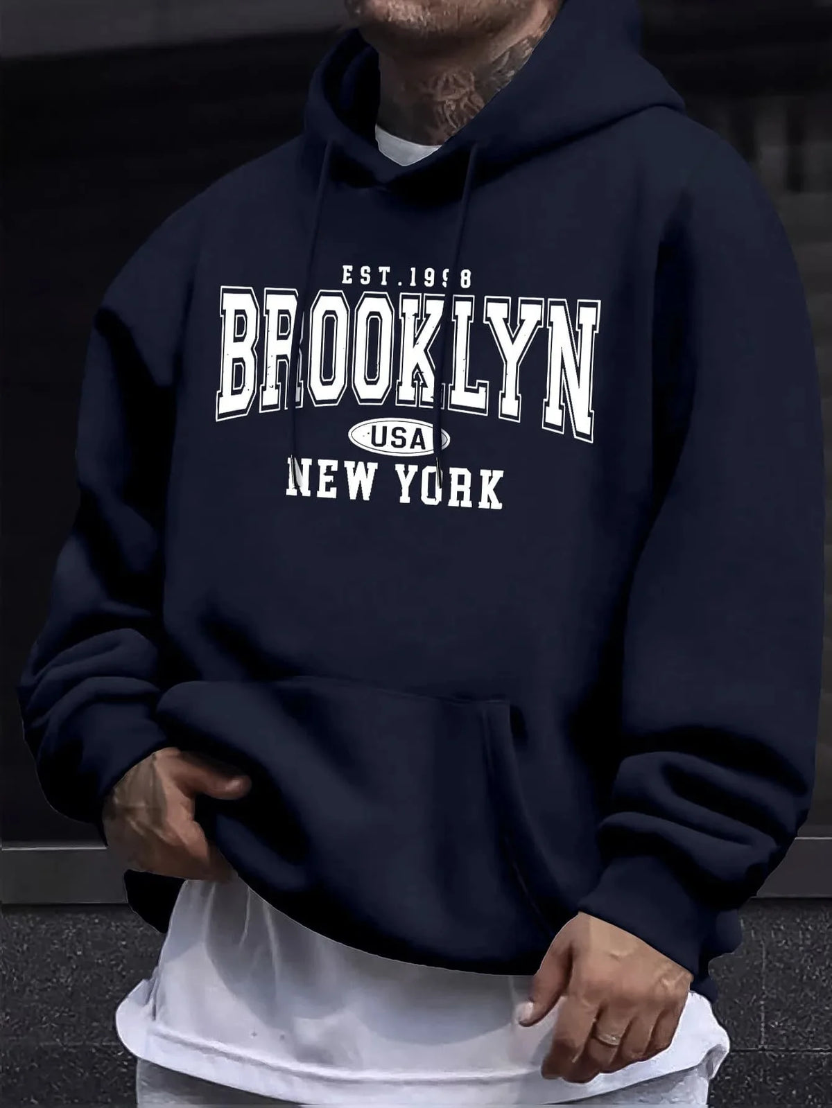 Best-selling Men's Oversized Long-Sleeved Hooded Jacket for Autumn-Winter. Brooklyn New York Letter-Printed Couple Hoodie