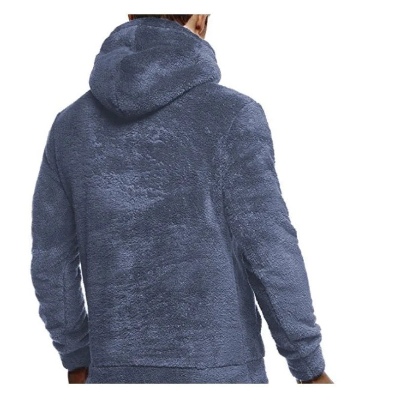 Midweight Fleece Hoodie Autumn Winter Loose Cozy Fuzzy Long Sleeve Pullover Hooded Sweatshirt for Men with Pocket Outwear