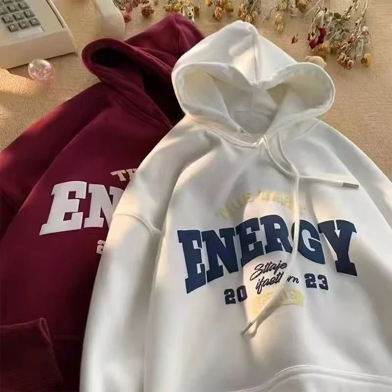 【M-8XL Hoodies】Men Oversized Hoodie Loose American Style Simple Letters Print Couple Hoodies