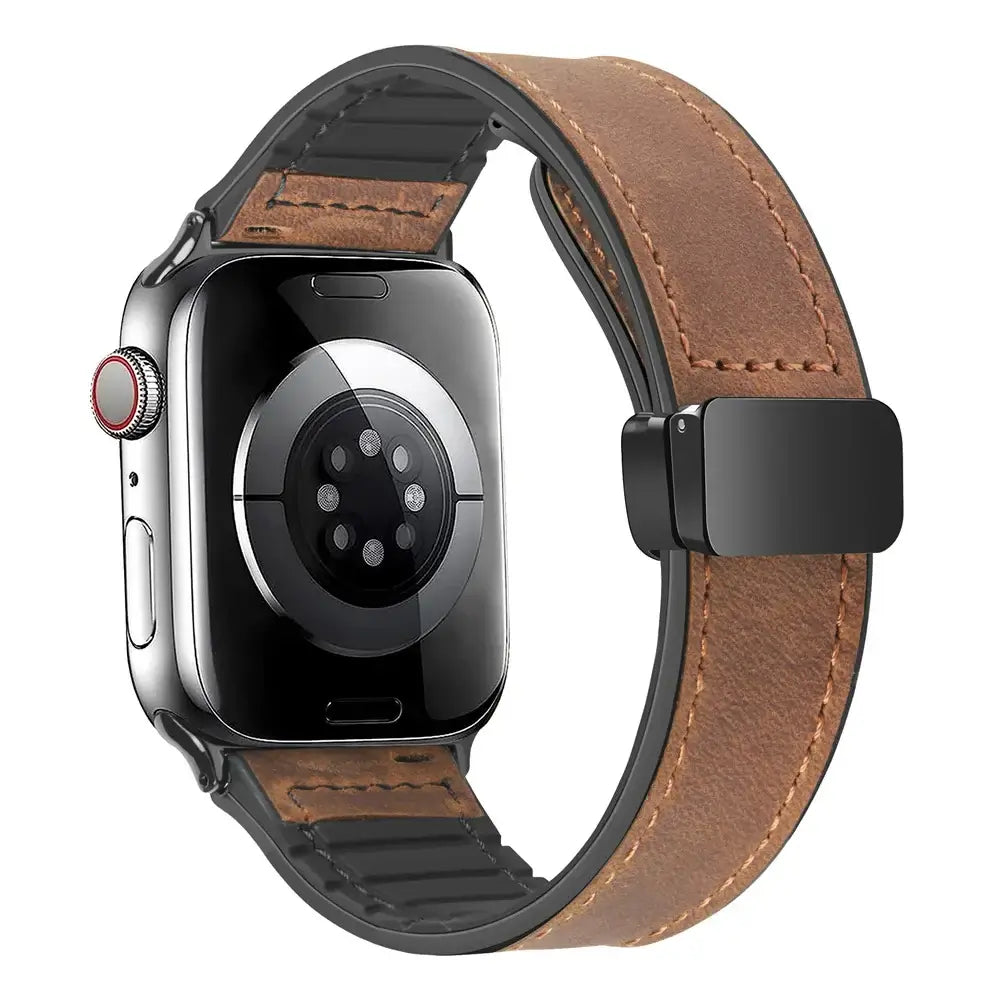 Bracelet en Cuir Véritable pour Apple Watch - Fermeture Magnétique Élégante